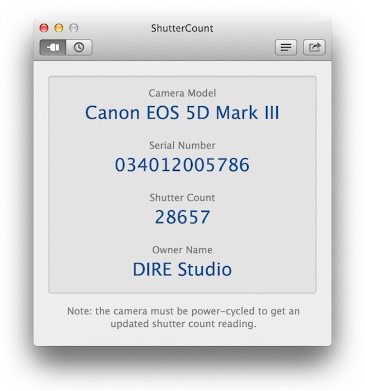 find shutter count canon exiftool mac